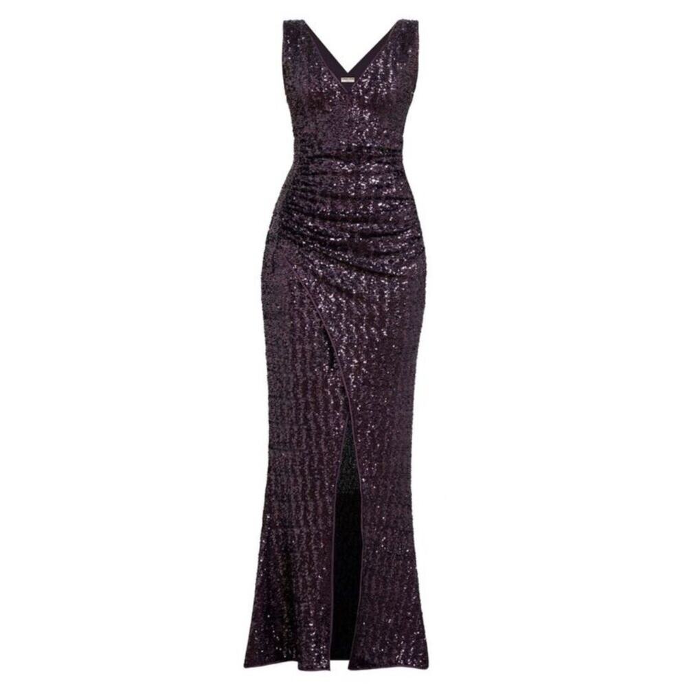Chiara Boni Women's Cho Sequin Sleeveless Gown Dress Purple Size 14 NWT
